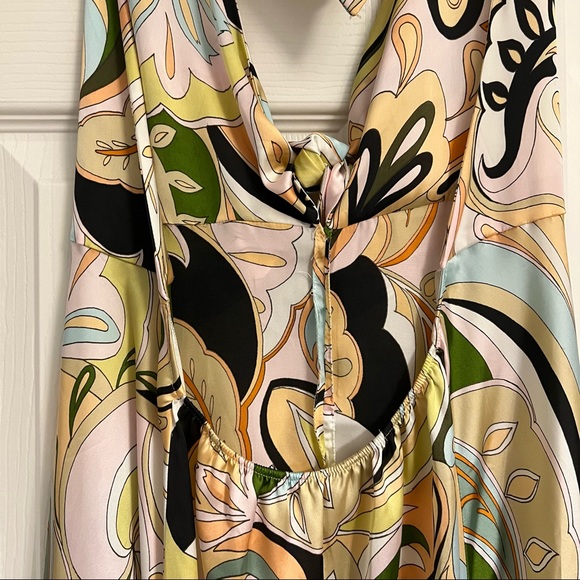 Zara Retro/Y2K Tie Front Paisley Floral Satin Halter Sleeveless Midi Slip Dress - Picture 11 of 16